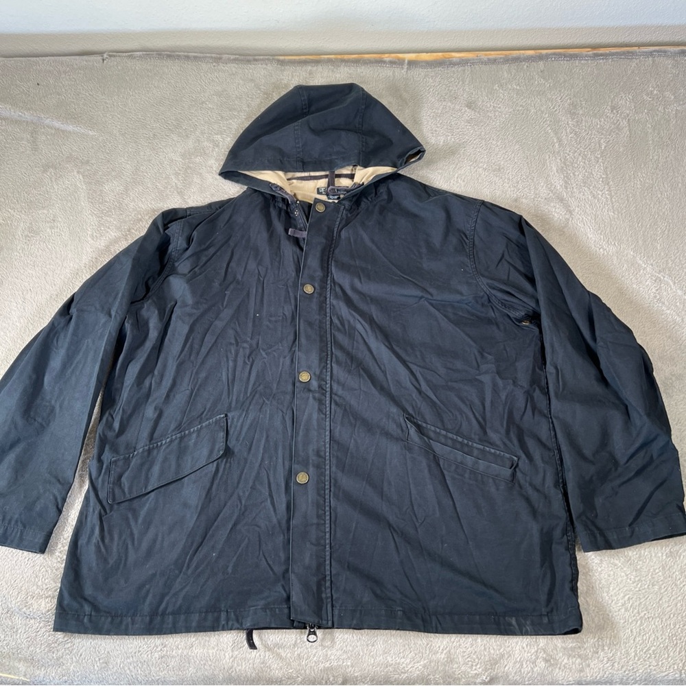 Polo Ralph Lauren Navy Canvas Hooded Rain Coat Parka Jacket Men’s XXL VTG 90s